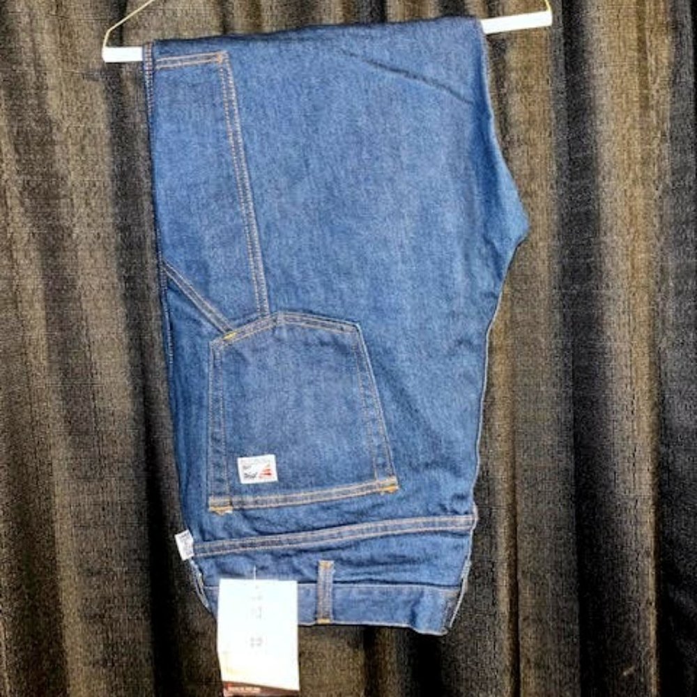 Tyndale 38x30 Flame Retardant Blue Jeans with tool pockets. Category 2 FR.